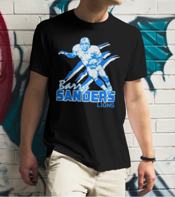 Barry Sanders Detroit Lions Running Back Iconic Blue T-Shirt