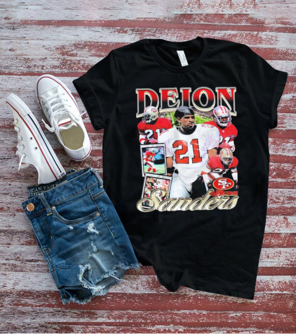 Deion Sanders San Francisco 49ers Football 21 Signature T-Shirt