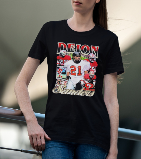 Deion Sanders San Francisco 49ers Football 21 Signature T-Shirt