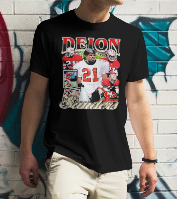 Deion Sanders San Francisco 49ers Football 21 Signature T-Shirt