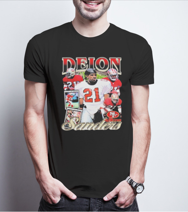 Deion Sanders San Francisco 49ers Football 21 Signature T-Shirt