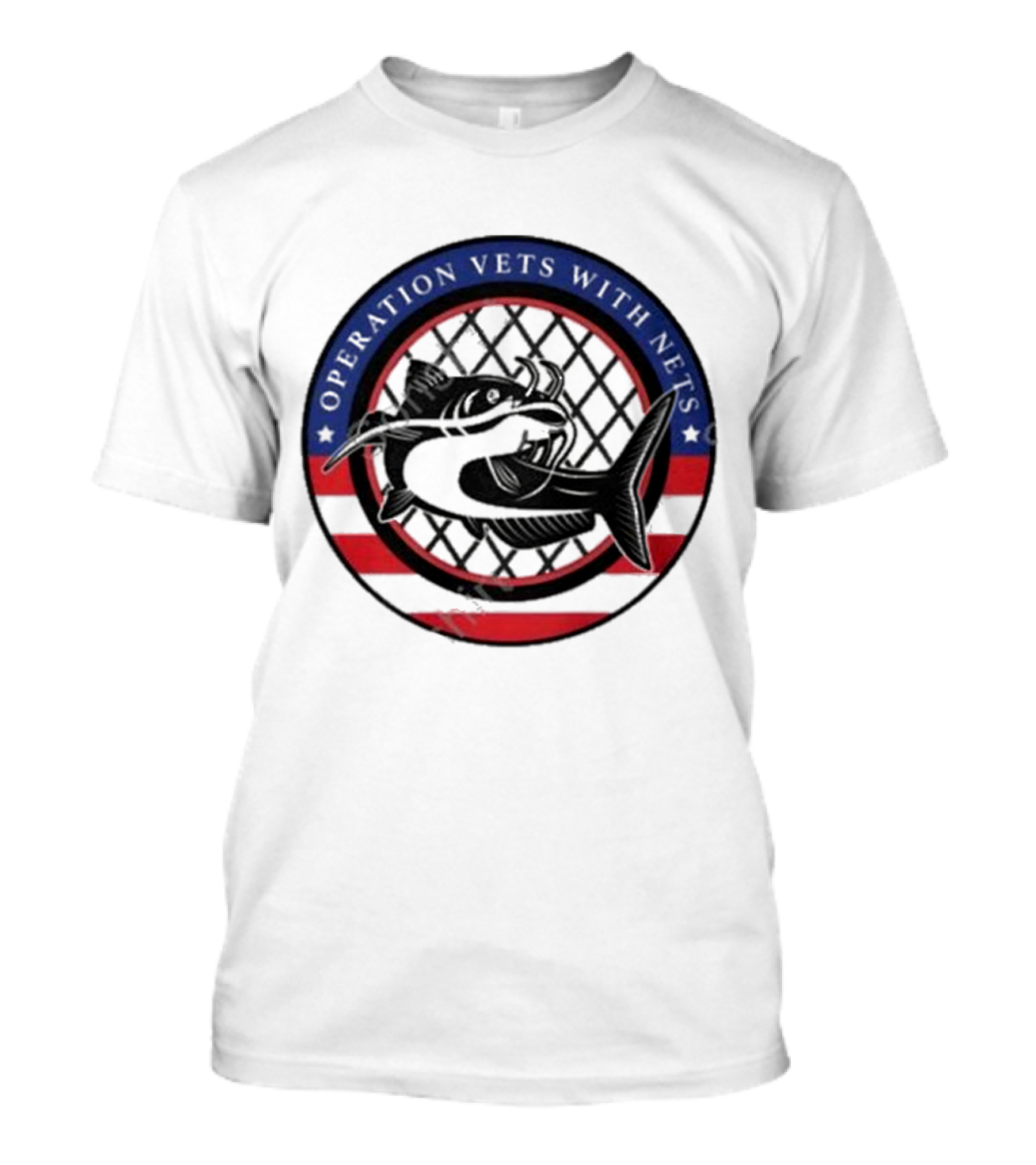 Operation Vets With Nets American Flag Circle With Fish And Net T-Shirt