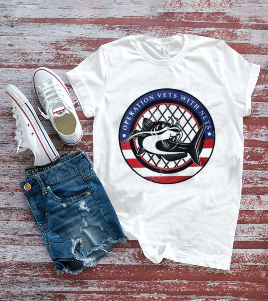 Operation Vets With Nets American Flag Circle With Fish And Net T-Shirt