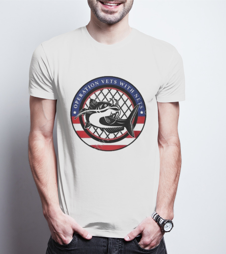 Operation Vets With Nets American Flag Circle With Fish And Net T-Shirt