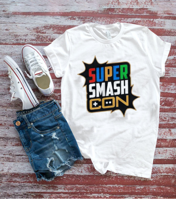 Super Smash Con Logo With Game Controller Icon Colors Burst T-Shirt