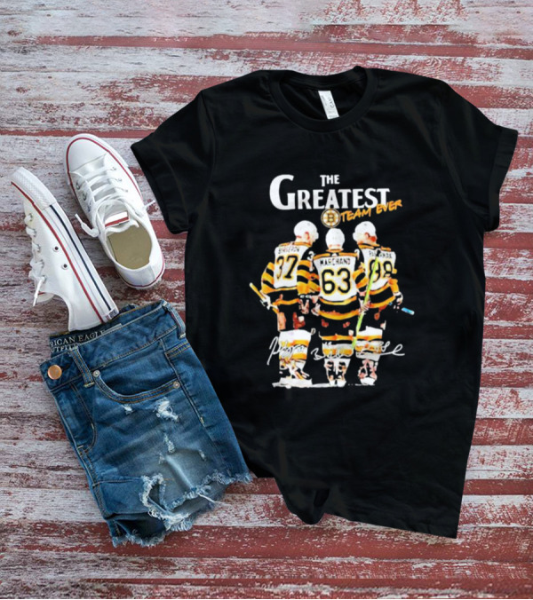 The Greatest Team Ever Boston Hockey Marchand Bergeron Pastrnak Signatures T-Shirt