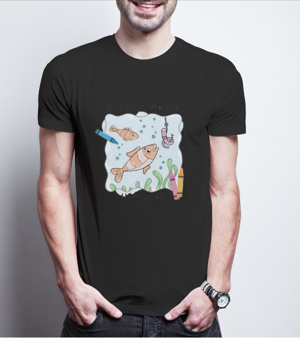 BUSINESS MAJOR HOMEWORK FISH CRAYONS HOOK AND WORM SCENE T-Shirt