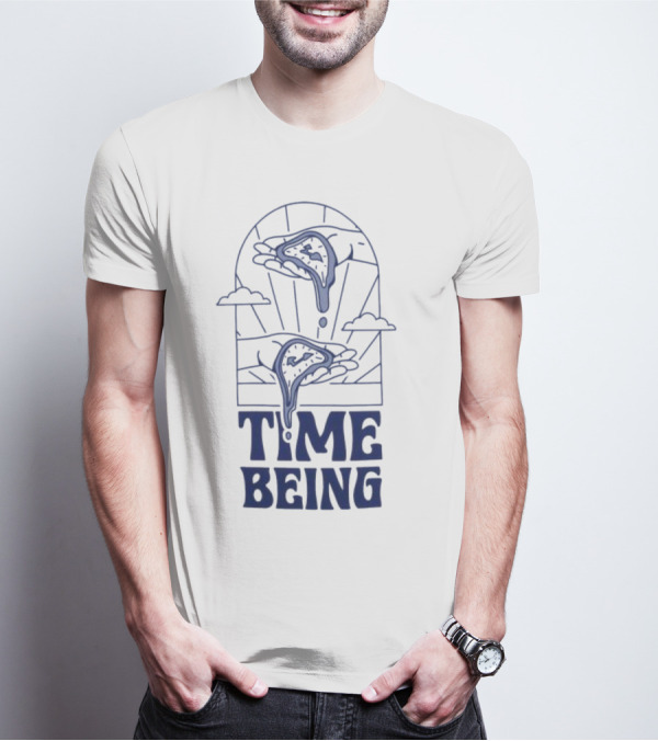 Time Being Dripping Clocks In Hands With Clouds T-Shirt