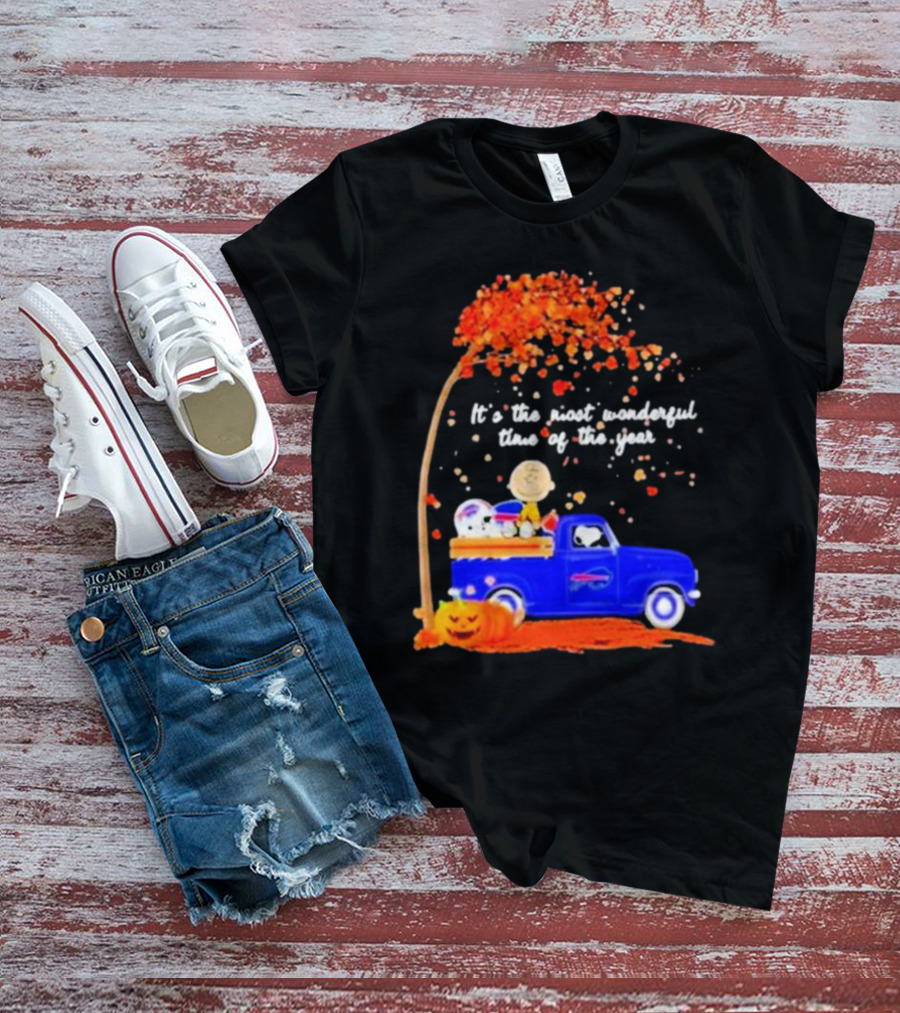 Snoopy And Charlie Brown Buffalo Bills It's The Most Wonderful Time Of The Year Autumn Truck Scene T-Shirt
