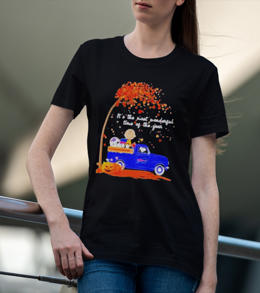 Snoopy And Charlie Brown Buffalo Bills It's The Most Wonderful Time Of The Year Autumn Truck Scene T-Shirt