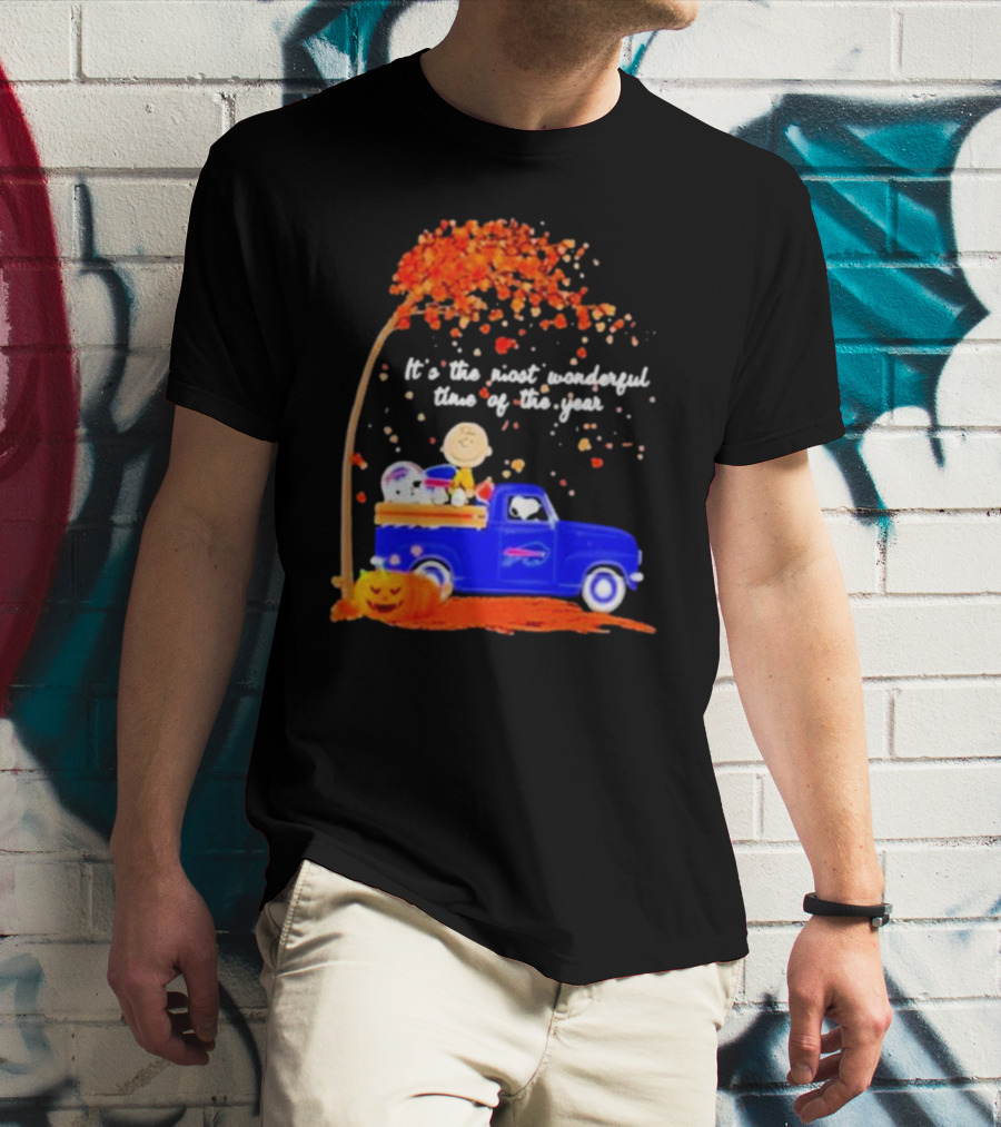 Snoopy And Charlie Brown Buffalo Bills It's The Most Wonderful Time Of The Year Autumn Truck Scene T-Shirt