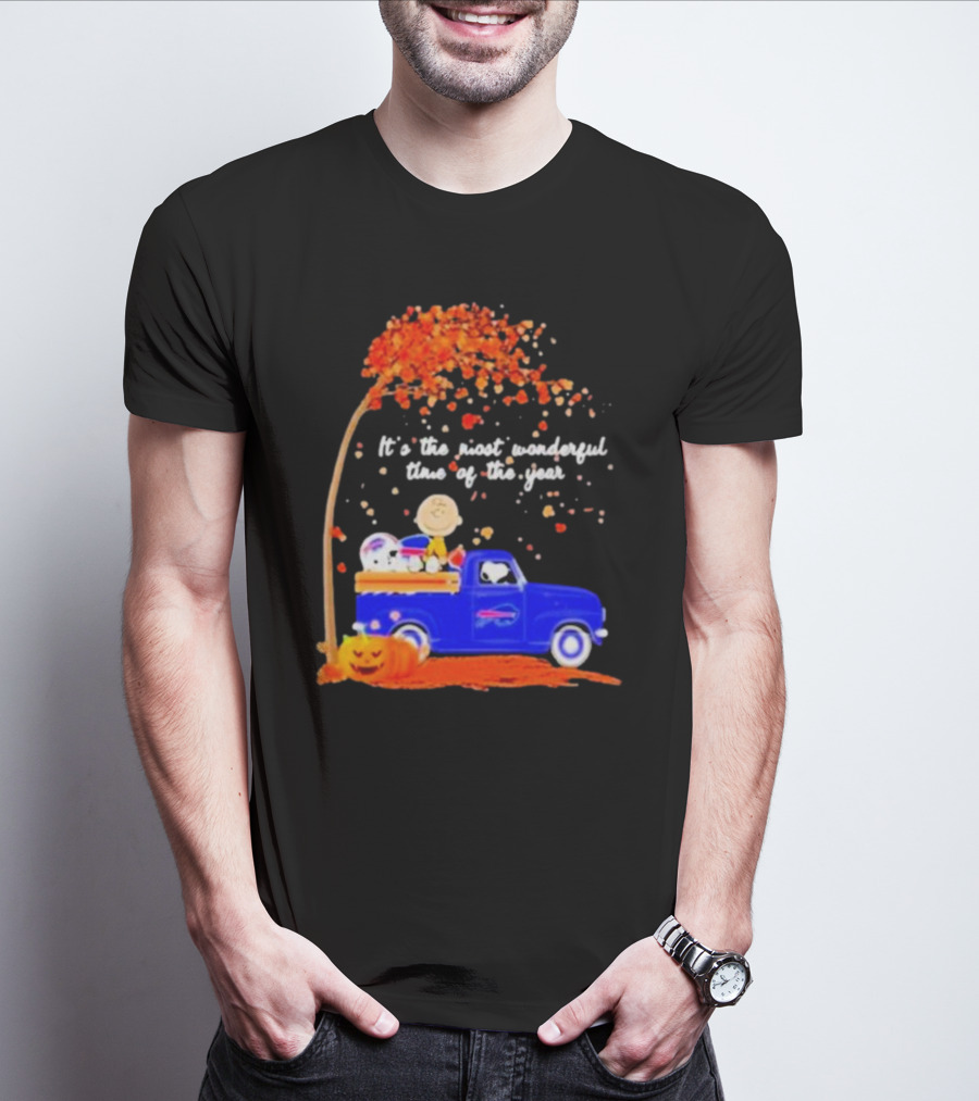Snoopy And Charlie Brown Buffalo Bills It's The Most Wonderful Time Of The Year Autumn Truck Scene T-Shirt