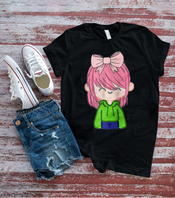 Alli Cat Pink Hair Girl Green Hoodie Bow Raglan Baseball T-Shirt