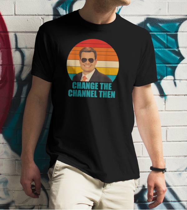 Change The Channel Then Retro Sunglasses News Anchor Stripes T-Shirt