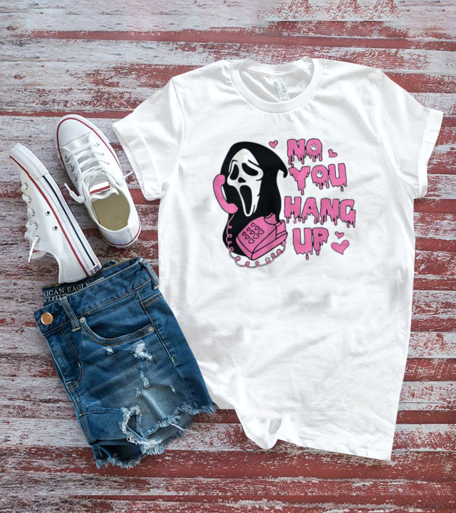 No You Hang Up First Ghost Face Pink Phone Halloween T-Shirt
