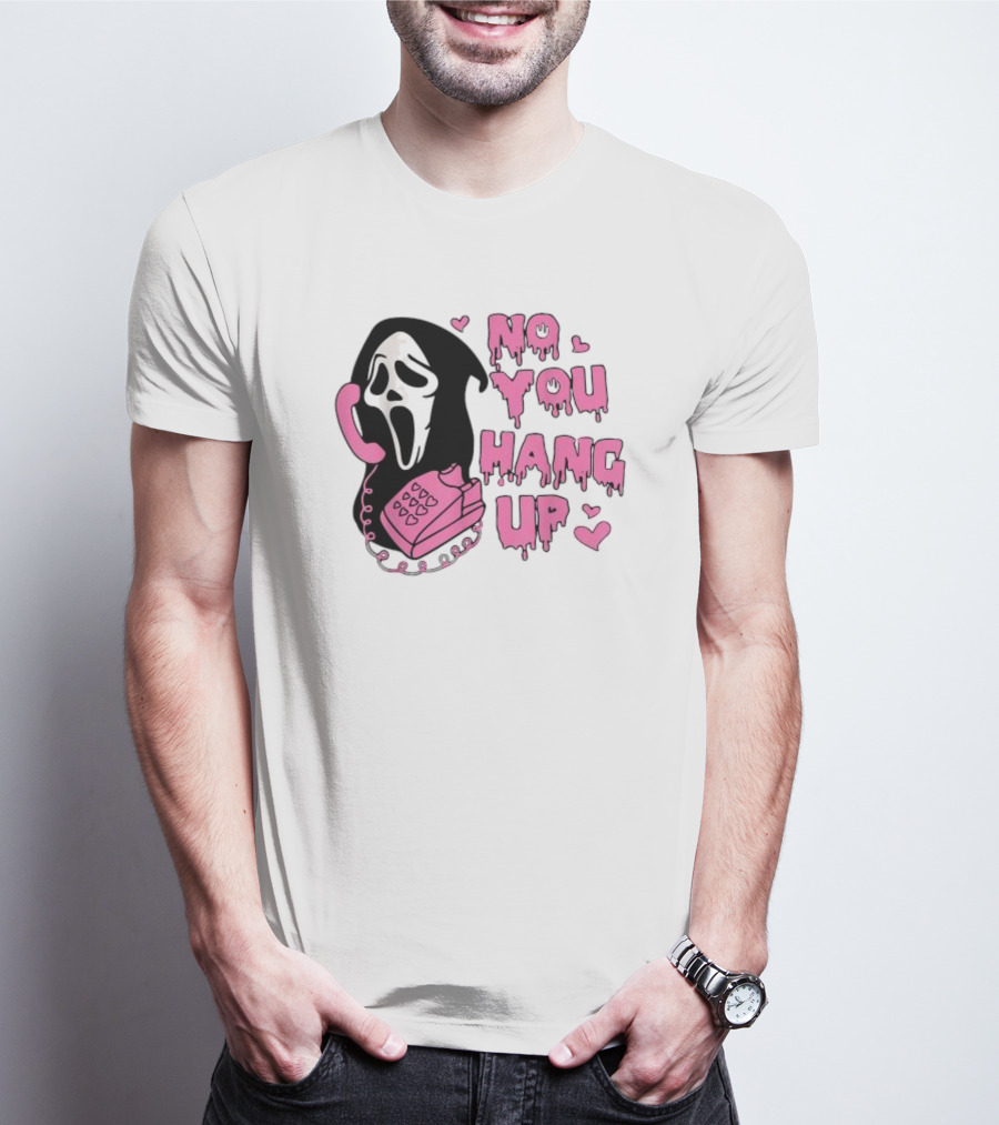 No You Hang Up First Ghost Face Pink Phone Halloween T-Shirt