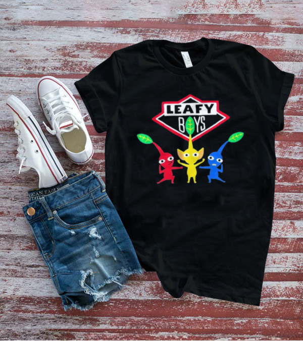 Leafy Boys Pikmin Inspired Design Fan Art Featuring Red Yellow Blue Leaf Creatures T-Shirt