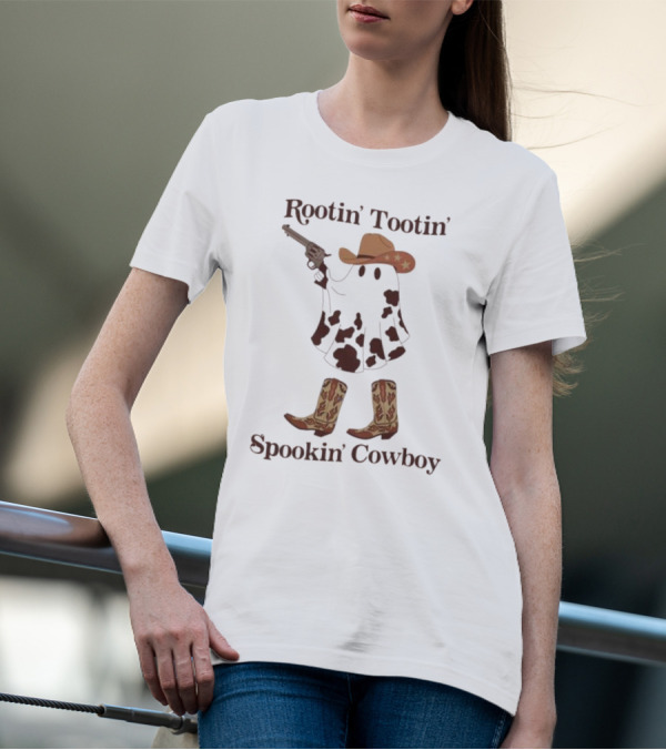Rootin' Tootin' Spookin' Cowboy Holding A Gun With Starry Hat And Boots T-Shirt