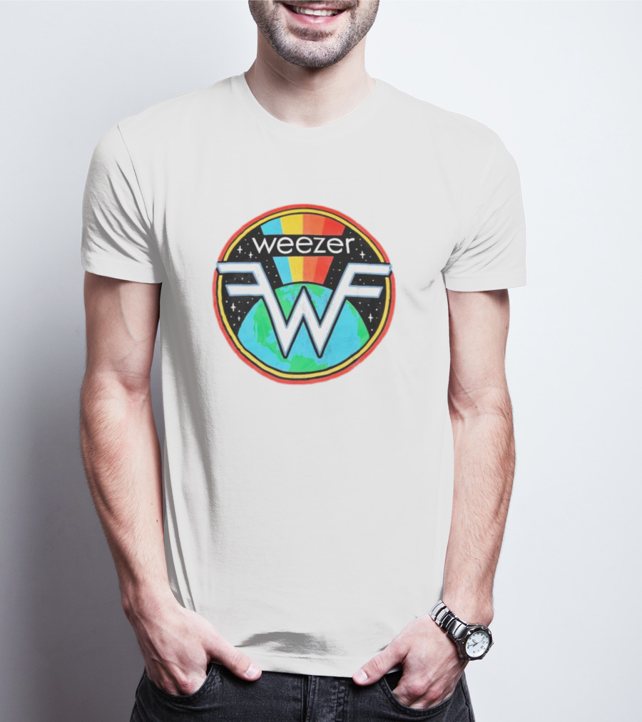 Weezer WF Earth Rainbow Alternative Rock Planet Badge T-Shirt