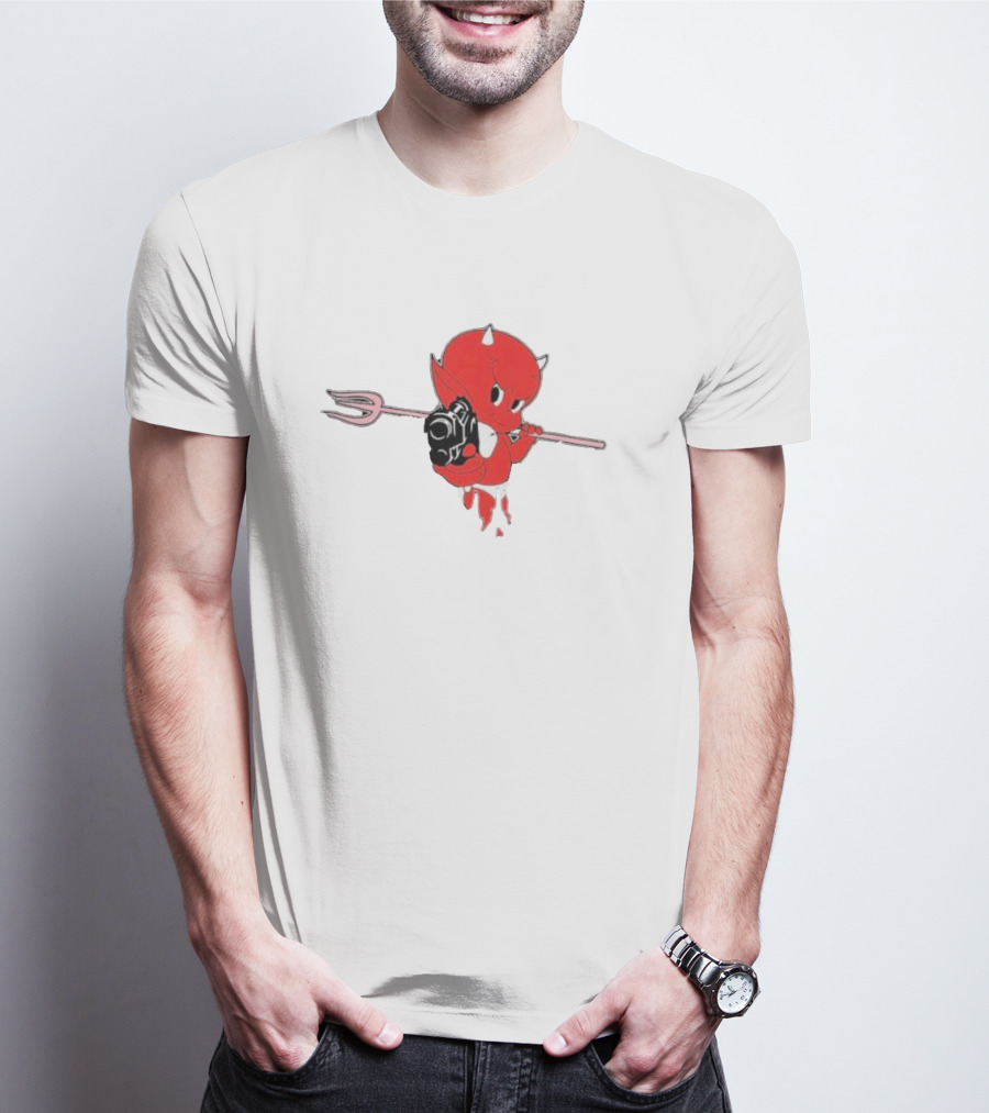 Holy Mountain Printing Sunami Lil’ Devil Red Cartoon With Pitchfork And Bomb T-Shirt