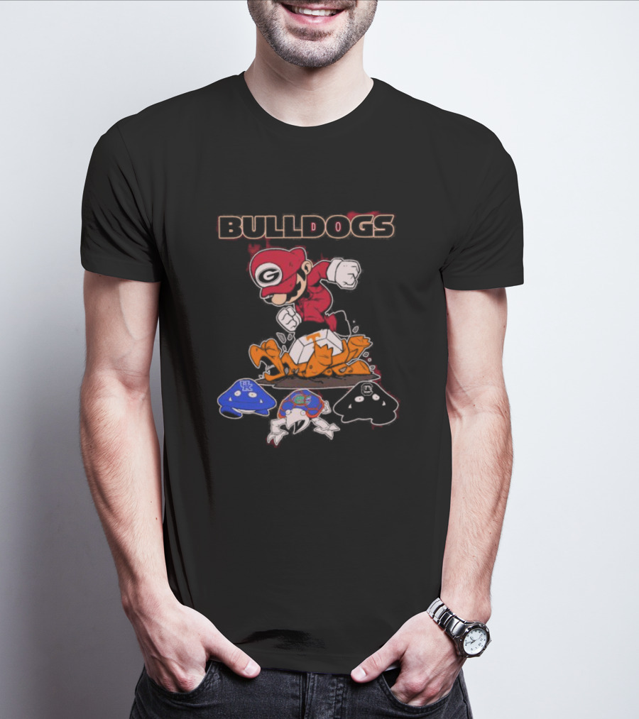 Bulldogs Mario Crushing Tennessee Helmet With Rival Team Symbols T-Shirt