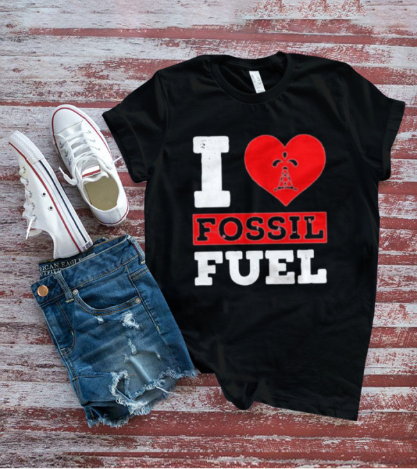 I Heart Fossil Fuel Iconic Oil Rig In Red Heart T-Shirt