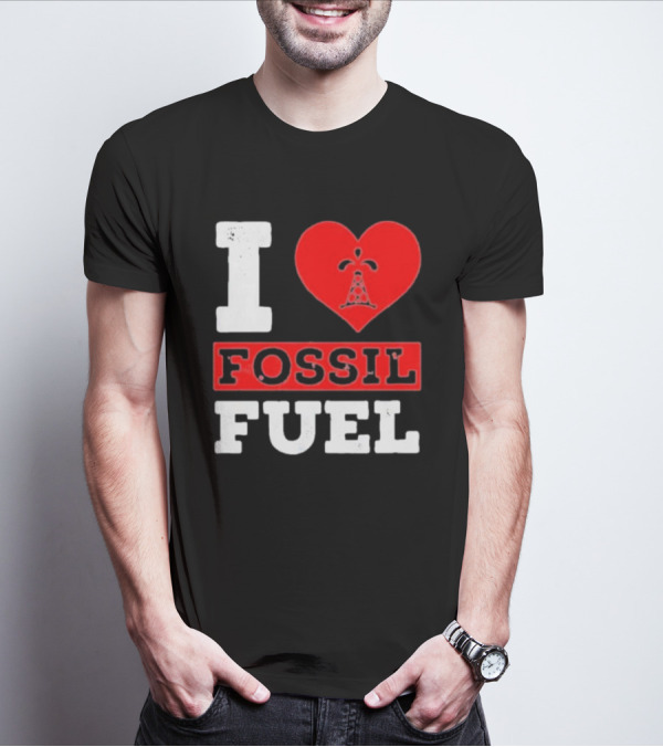 I Heart Fossil Fuel Iconic Oil Rig In Red Heart T-Shirt