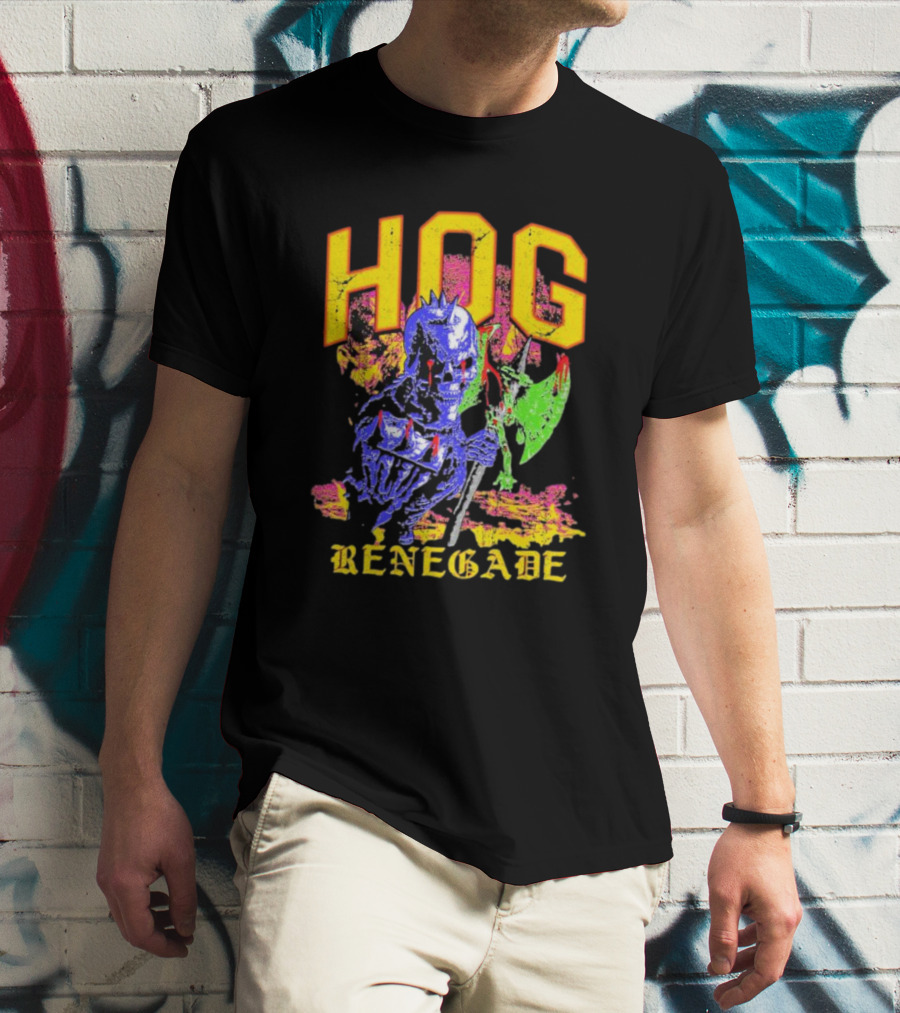 Hog Renegade Skeleton Warrior Graphic With Medieval Armor And Axe T-Shirt