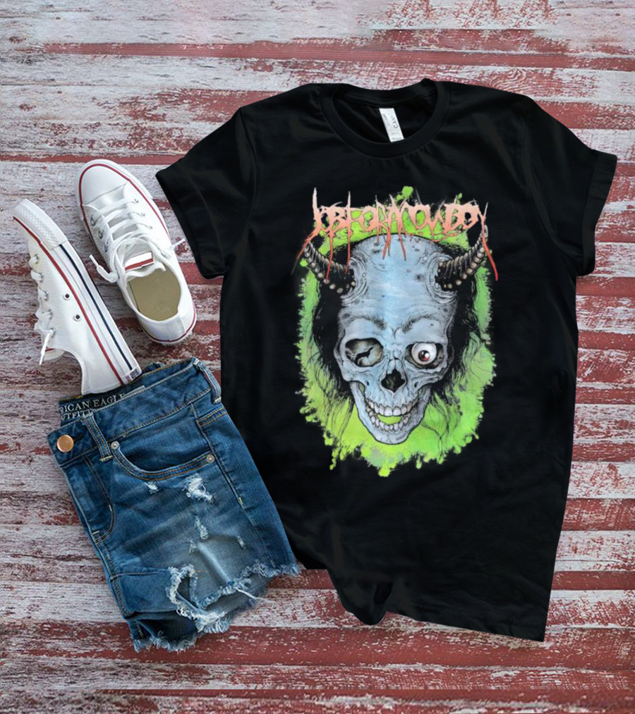 Job For A Cowboy Demon Skull Green Background T-Shirt