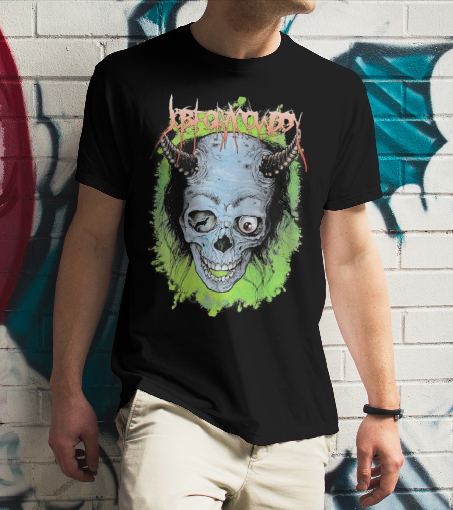 Job For A Cowboy Demon Skull Green Background T-Shirt