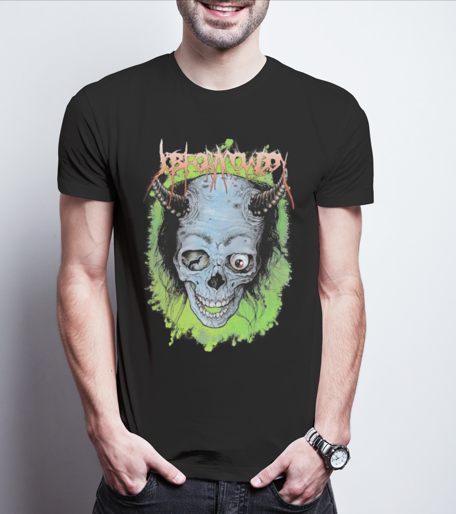 Job For A Cowboy Demon Skull Green Background T-Shirt