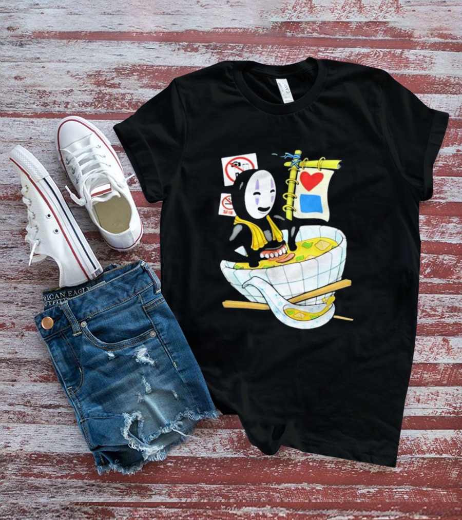 No Face Bluetile Miso Bath Boat With Heart And Blue Square Flag T-Shirt