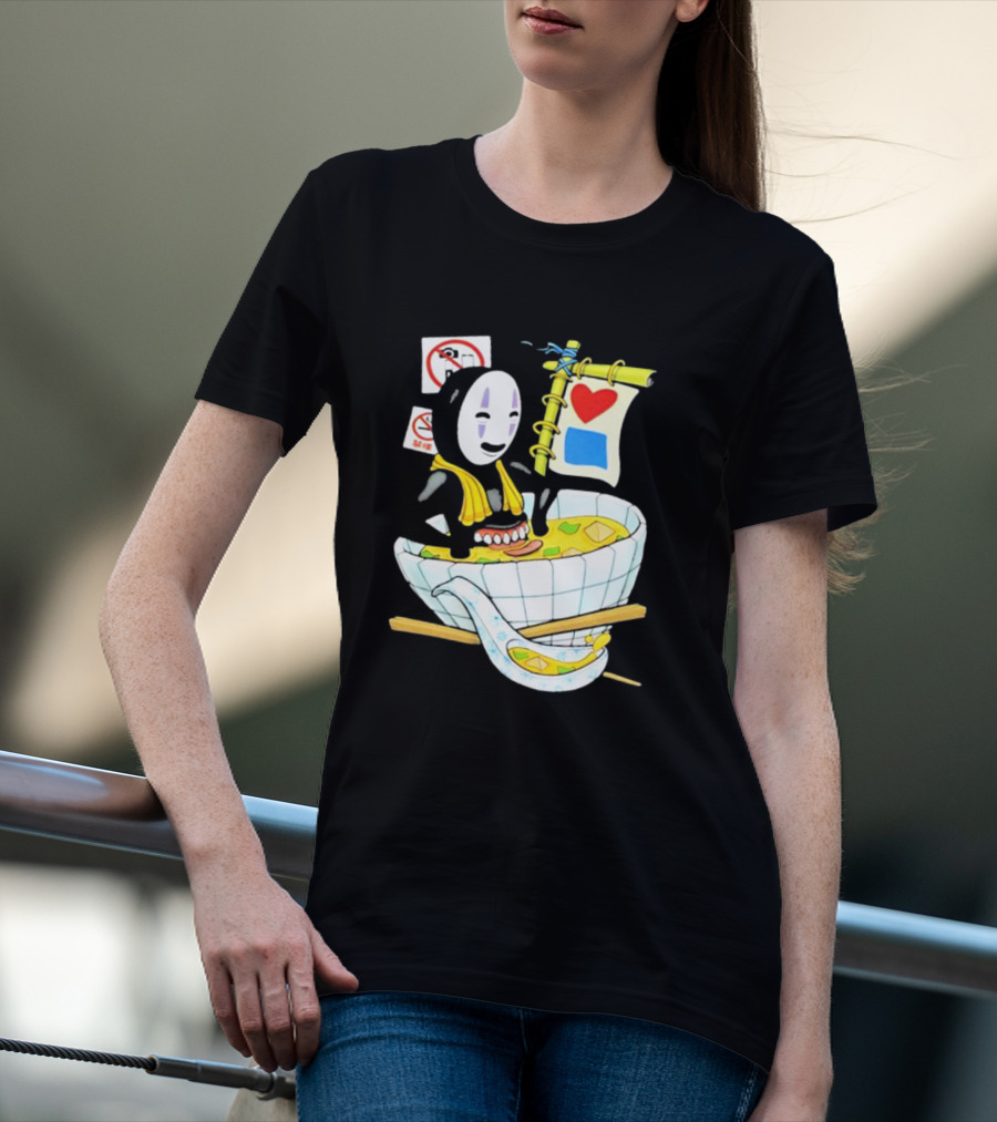 No Face Bluetile Miso Bath Boat With Heart And Blue Square Flag T-Shirt