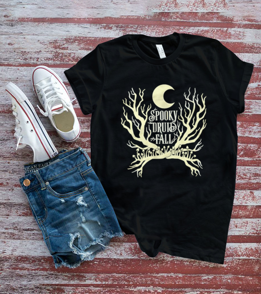 Spooky Druid Fall Crescent Moon And Enchanted Trees T-Shirt