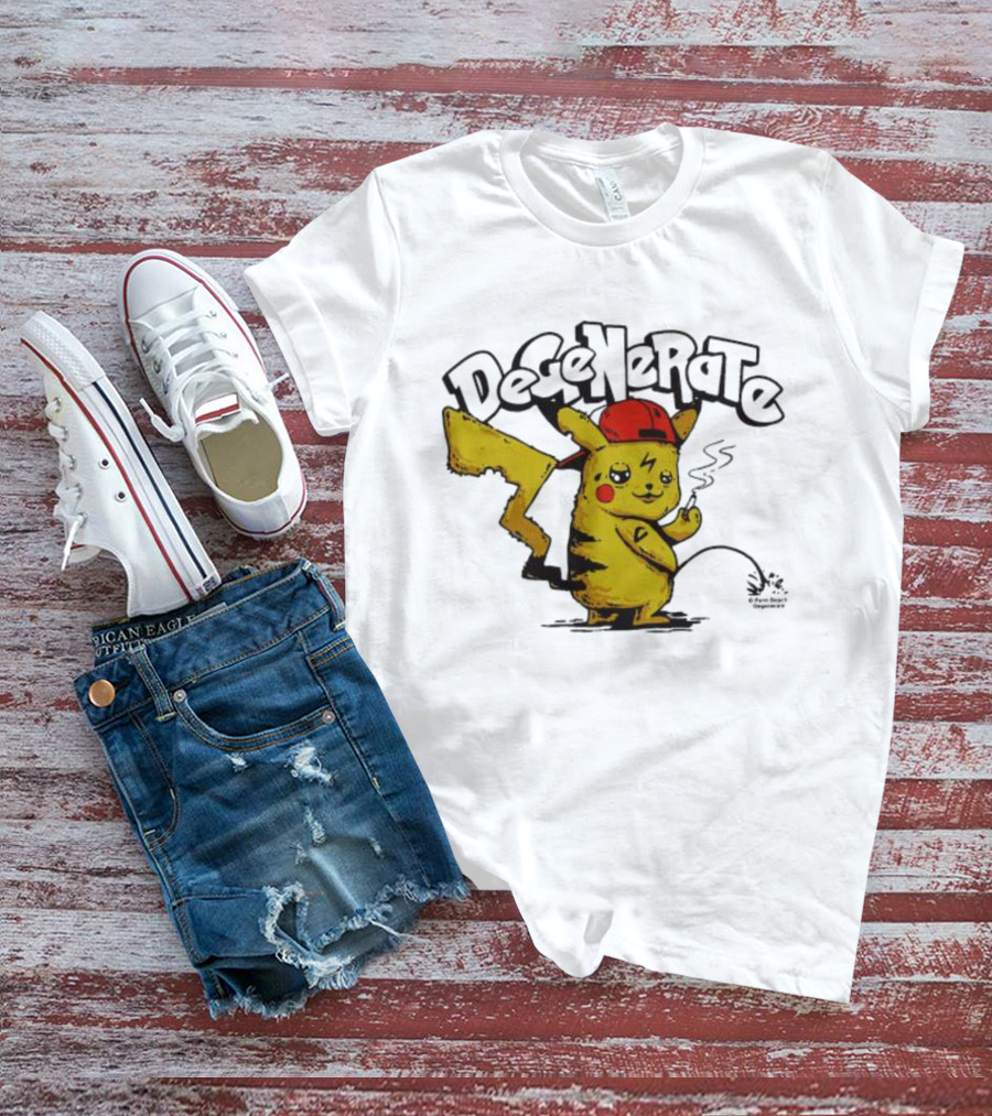 Degenerate Pikachu Smoking With Red Hat T-Shirt