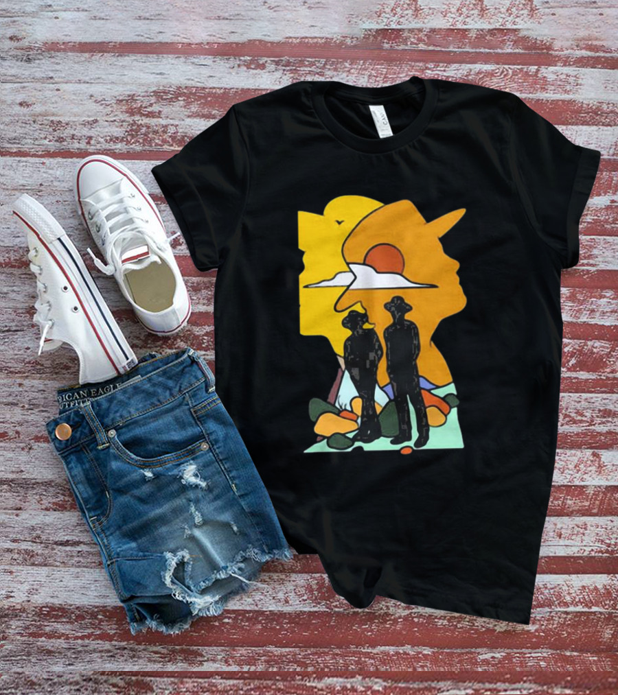 Custom Radio Company Cowboy Silhouettes Against Sunset And Mountains T-Shirt
