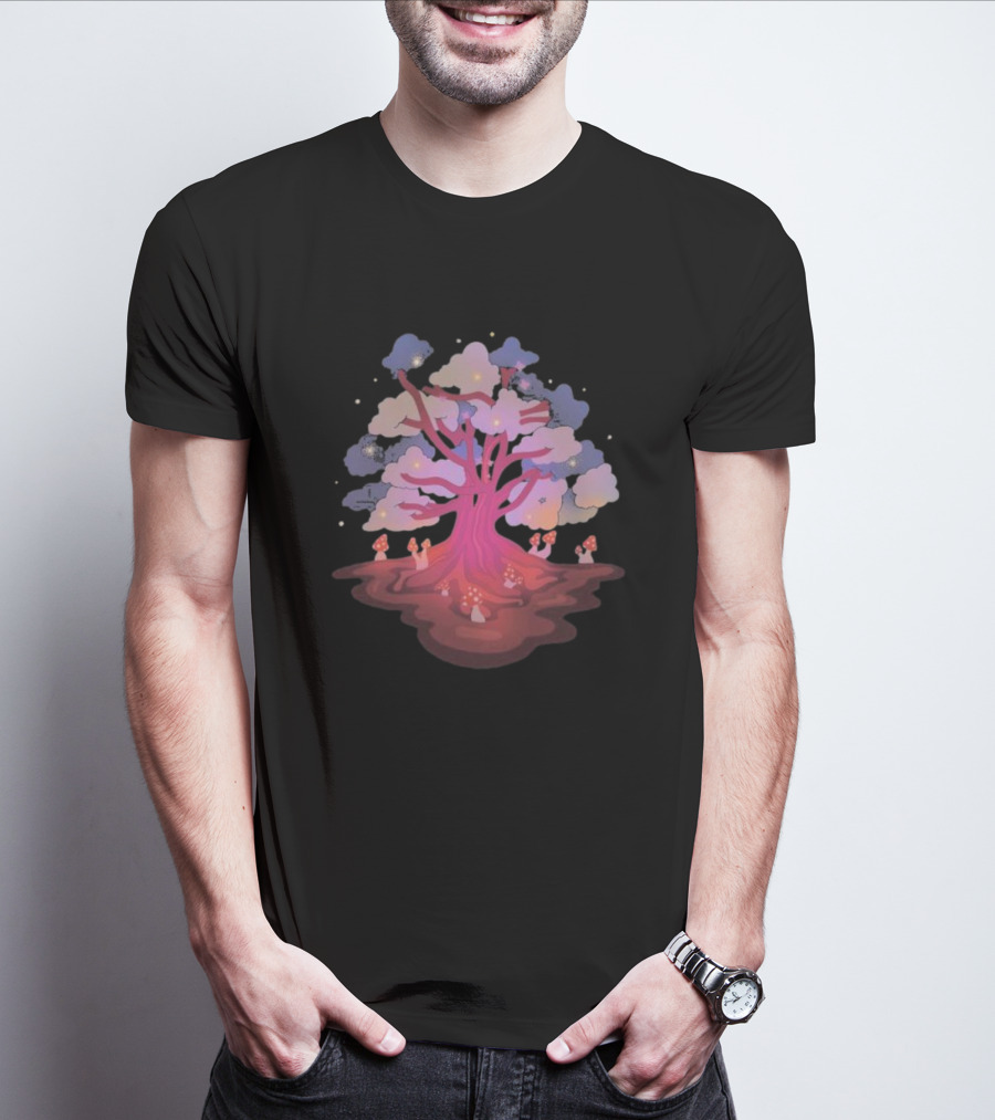 Glow And Grow Enchanted Tree With Mushrooms And Stars T-Shirt