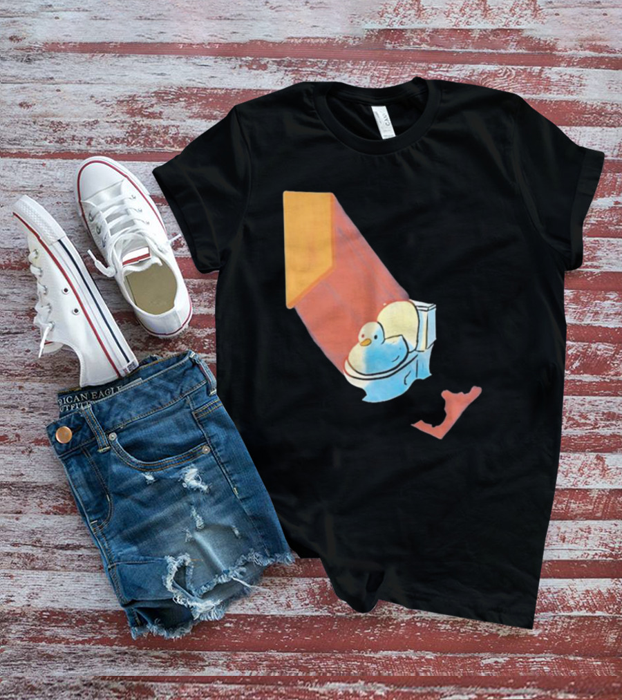 Groovy Space Duck Relaxing In Cosmic Beam On Toilet T-Shirt