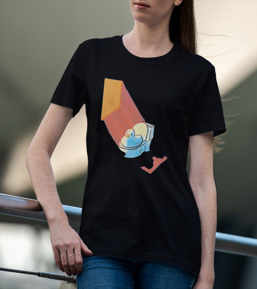 Groovy Space Duck Relaxing In Cosmic Beam On Toilet T-Shirt