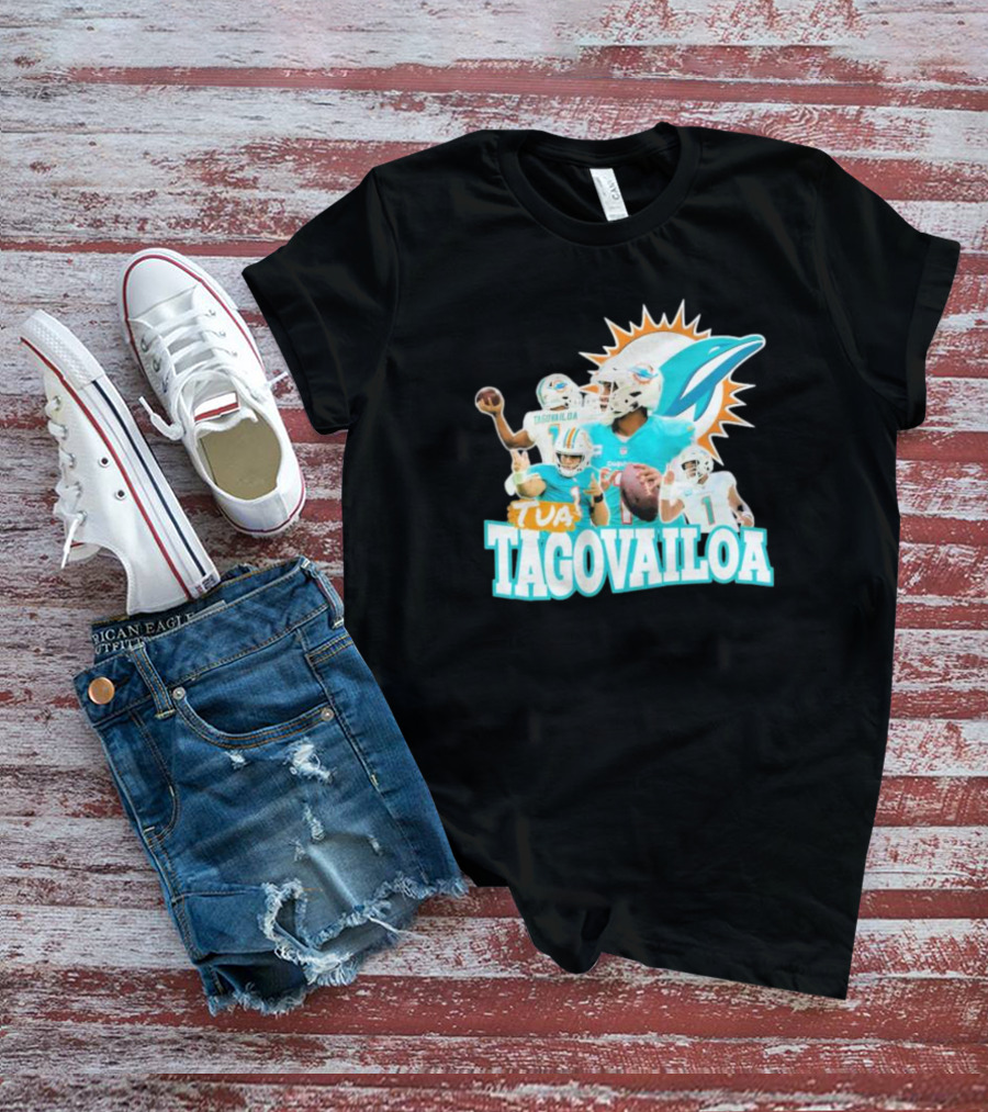 Miami Dolphins Tua Tagovailoa Football Action Collage T-Shirt