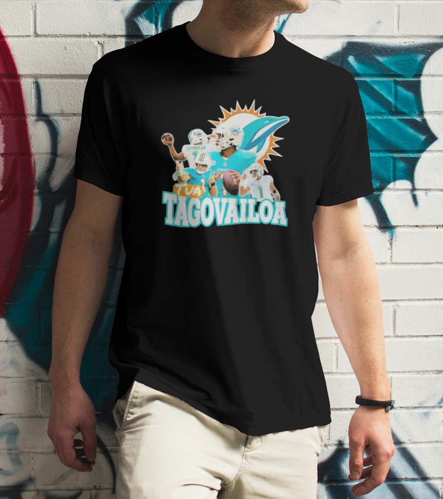 Miami Dolphins Tua Tagovailoa Football Action Collage T-Shirt