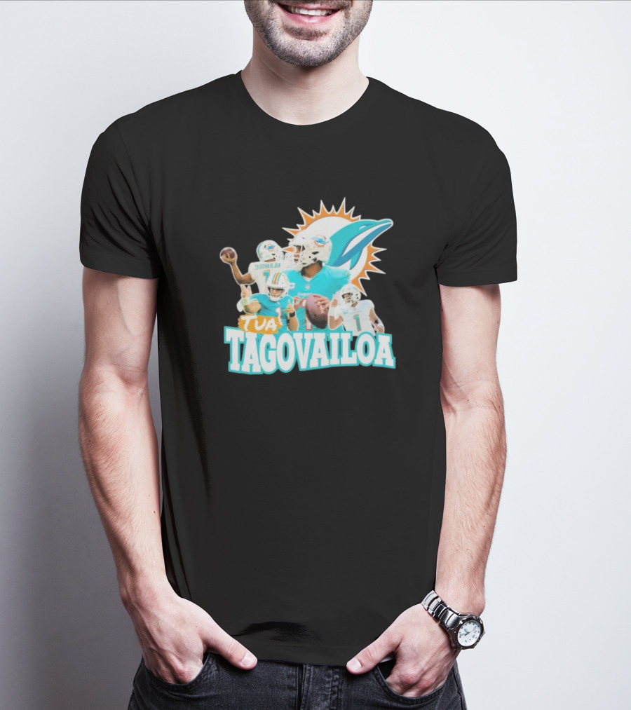 Miami Dolphins Tua Tagovailoa Football Action Collage T-Shirt