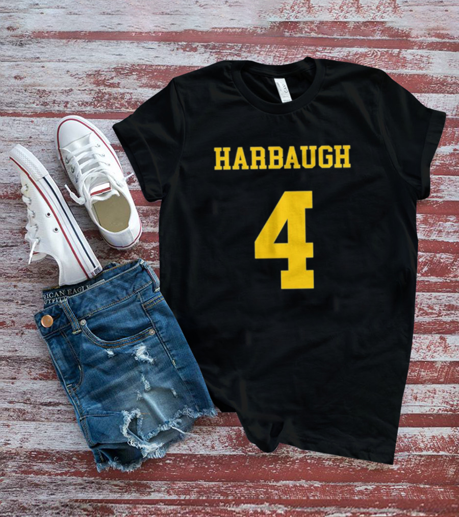 Harbaugh 4 Michigan Football Coach Iconic Jersey Number T-Shirt
