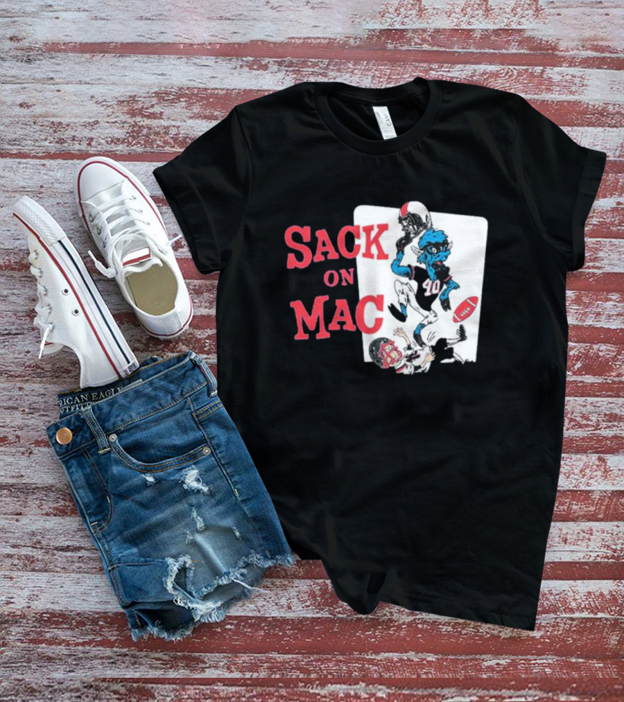 Sack On Mac NFL Football Cartoon Character Action T-Shirt