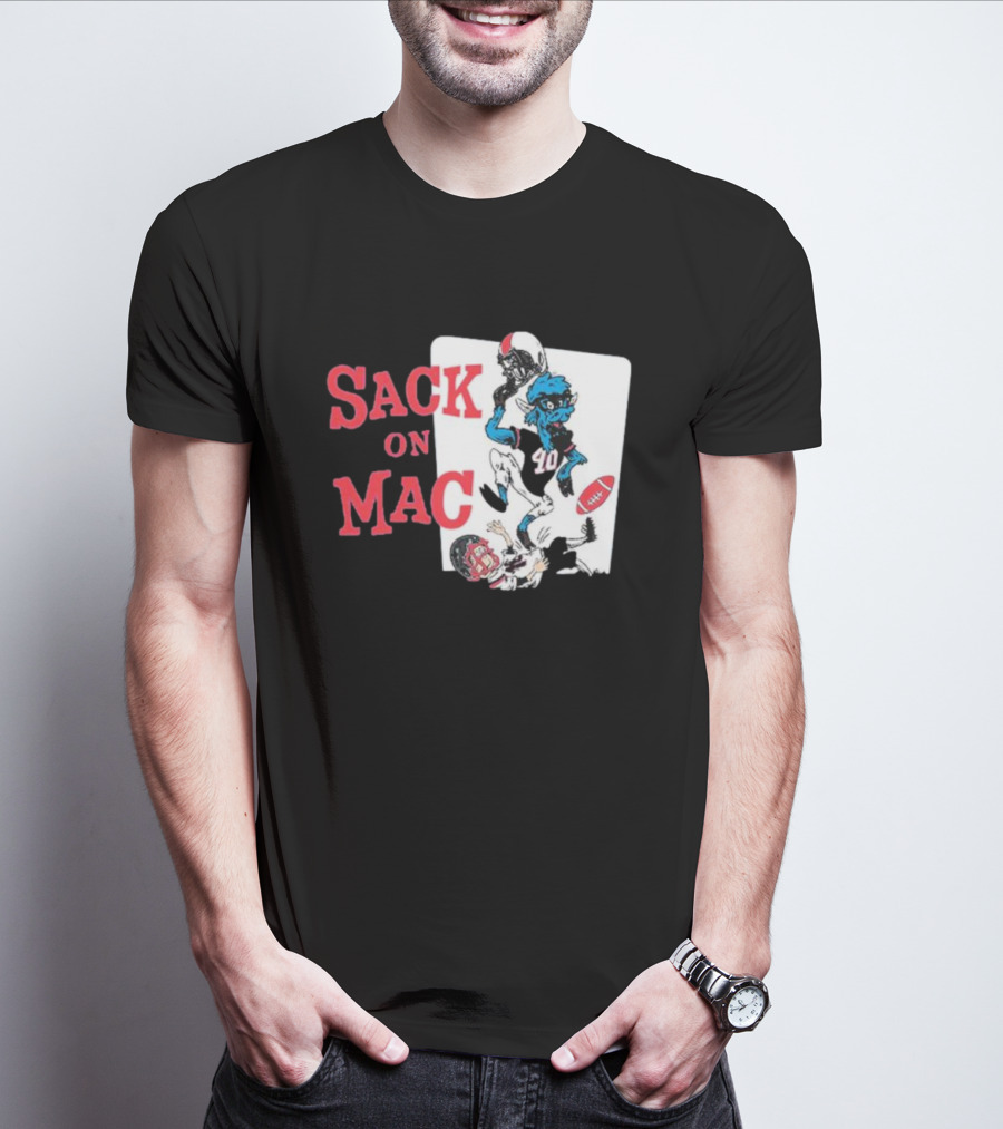 Sack On Mac NFL Football Cartoon Character Action T-Shirt