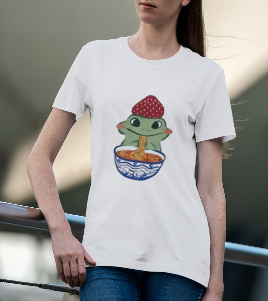 Strawberry Frog Eating Noodles T-Shirt