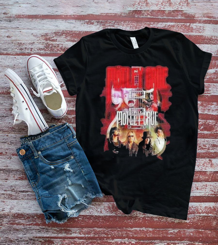 Motley Crue Rock Band Guitar With Faces T-Shirt