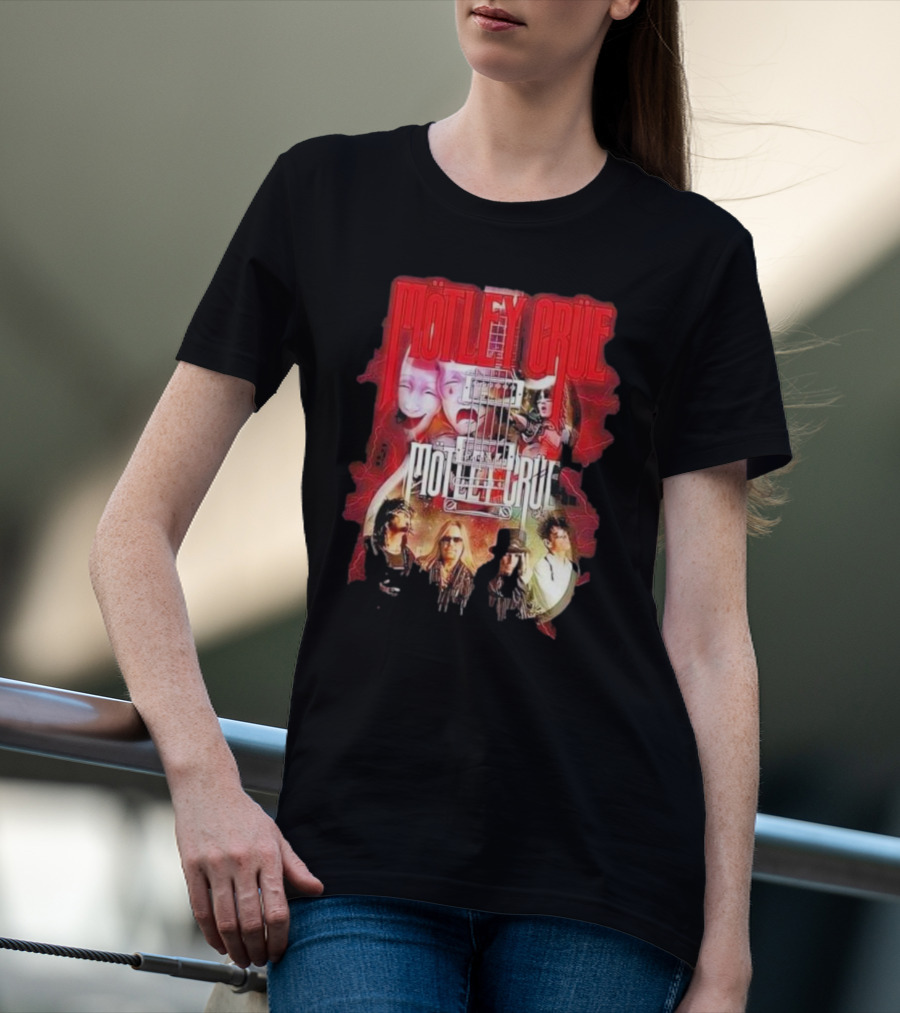 Motley Crue Rock Band Guitar With Faces T-Shirt