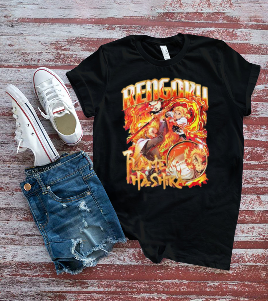 Rengoku Kyojuro Flame Hashira With Fiery Sword And Flames T-Shirt