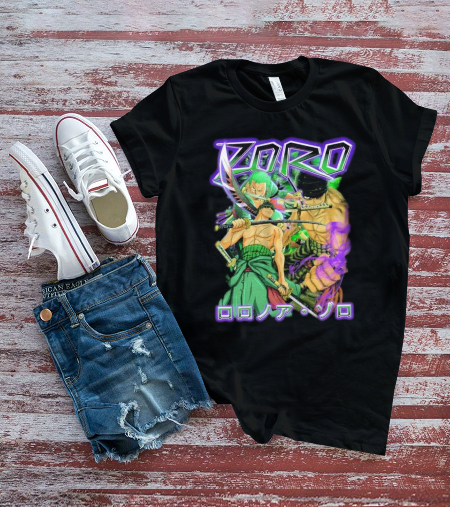 Zoro Roronoa Zoro Anime Manga Japanese Text Martial Arts Swordsman Fantasy Adventure T-Shirt